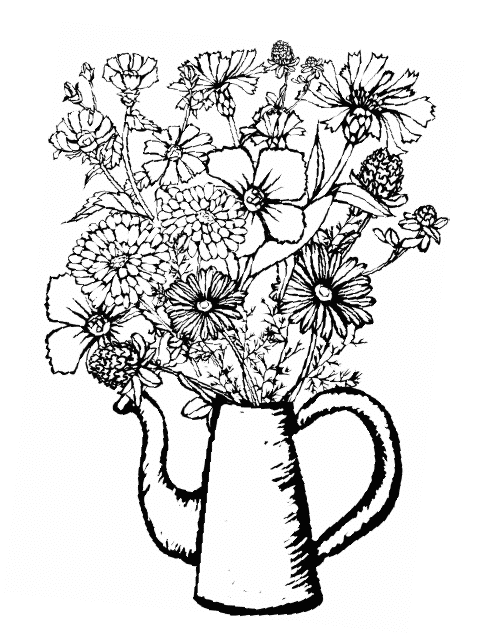 Flowers in a Tea Pot Coloring Page
