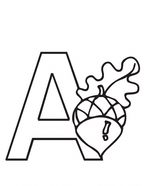 Alphabet Coloring Page featuring Acorn graphic