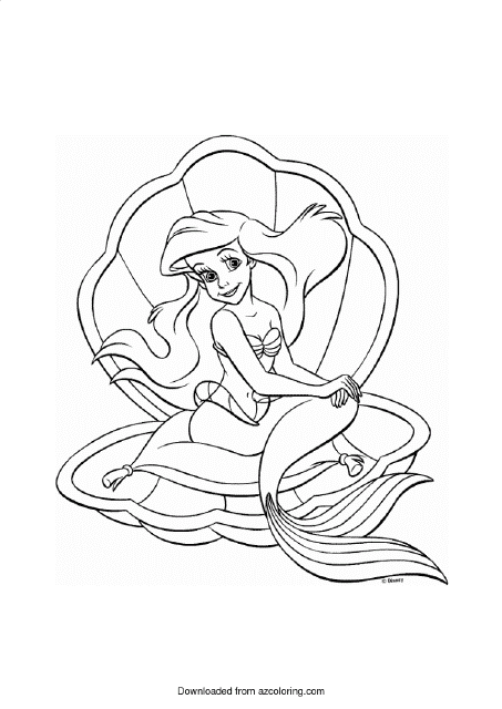 Ariel in a shell coloring page