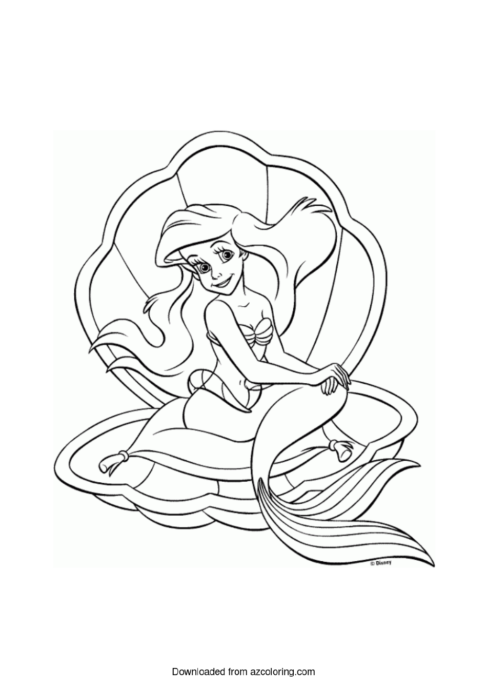 Ariel in a shell coloring page