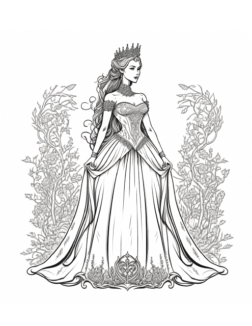 Princess coloring page with a delightful fantasy theme