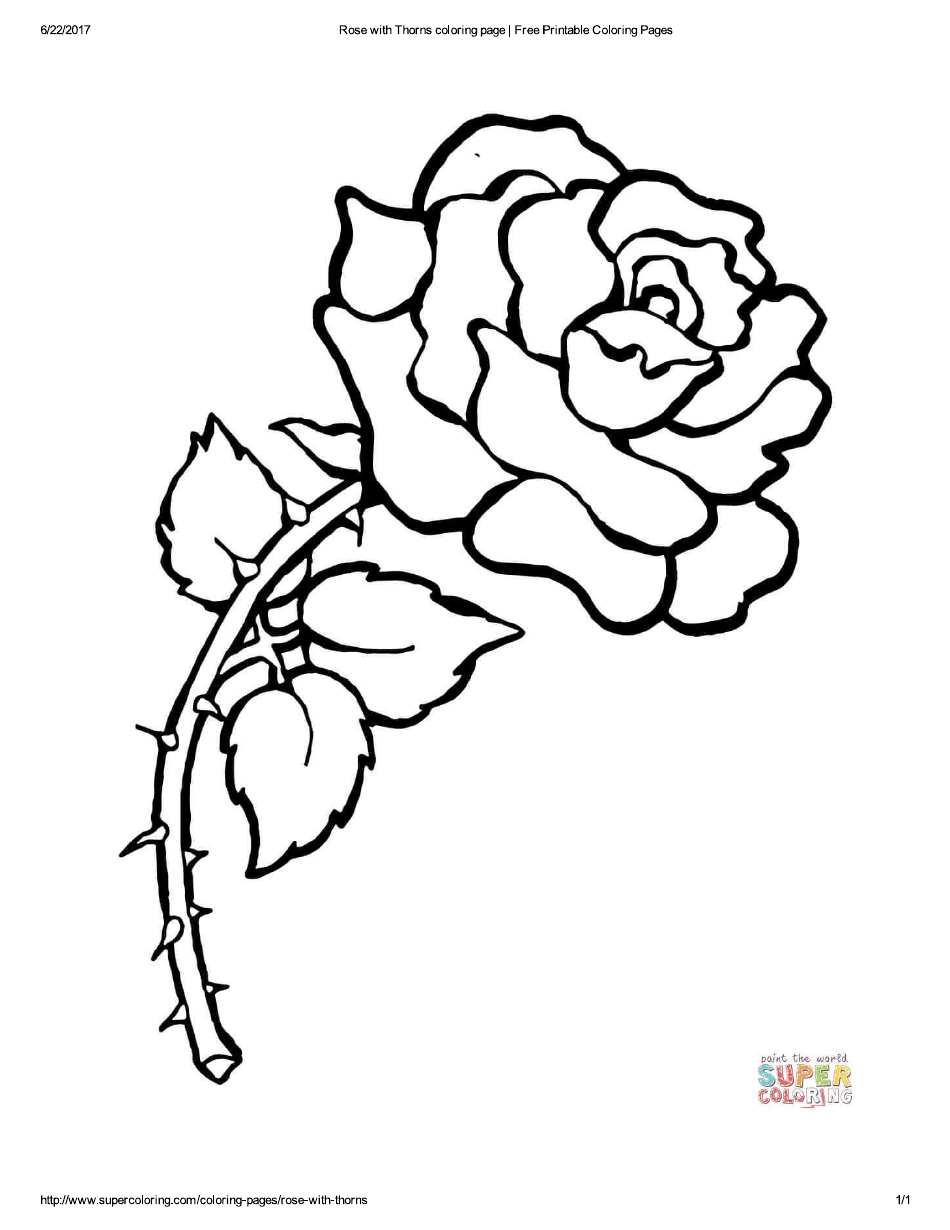 Rose With Thorns Coloring Page Preview