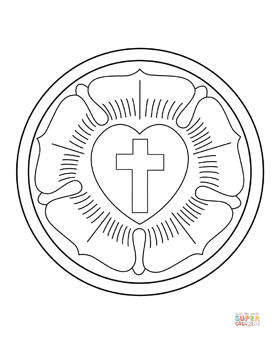 Cross and Heart Coloring Page
