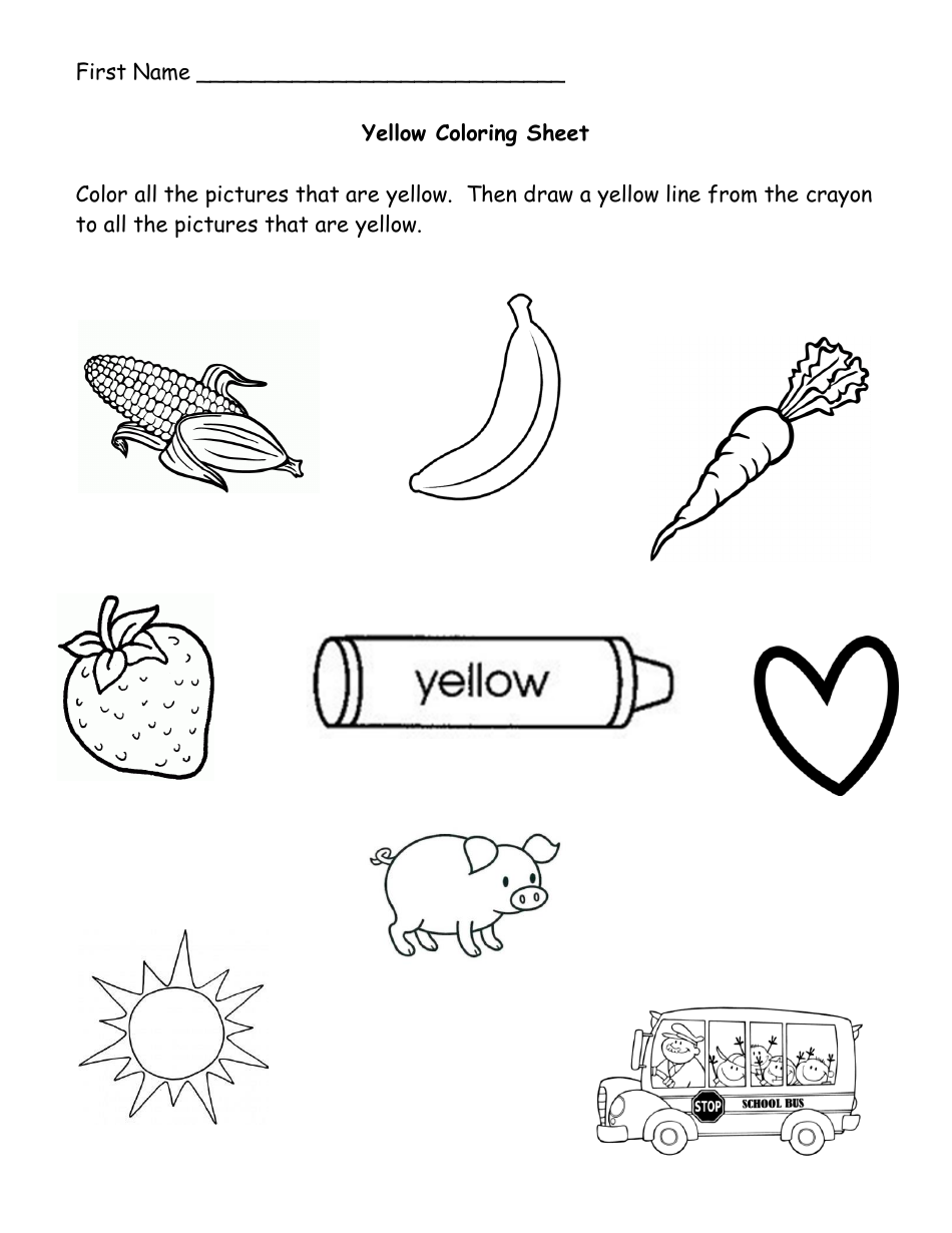 Yellow Items Coloring Sheet Download Printable PDF | Templateroller