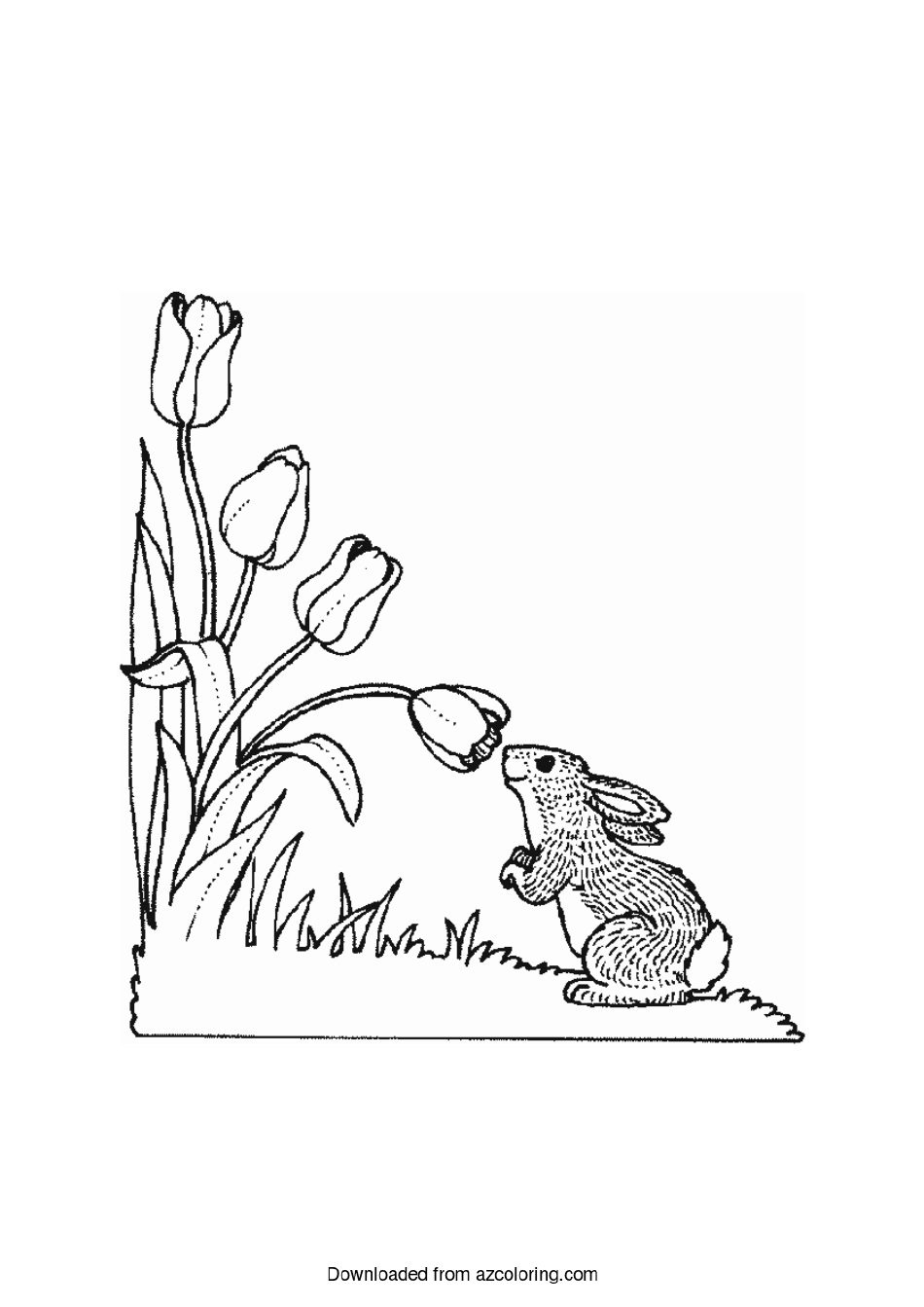 Rabbit and Flower Coloring Sheet