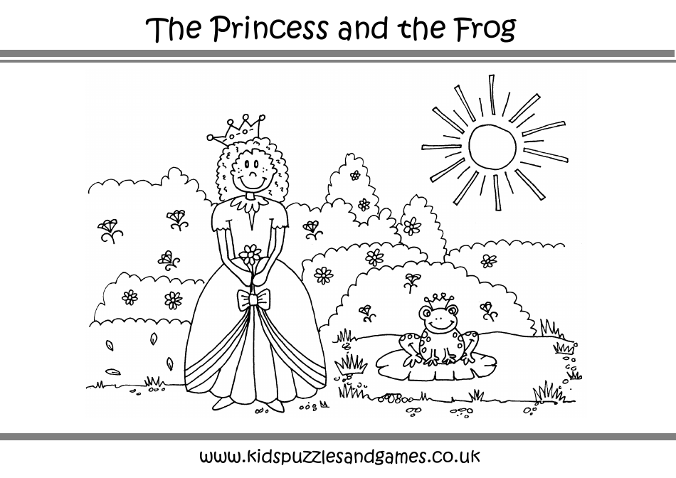The Princess and the Frog Coloring Page - High-Quality Printable Worksheet