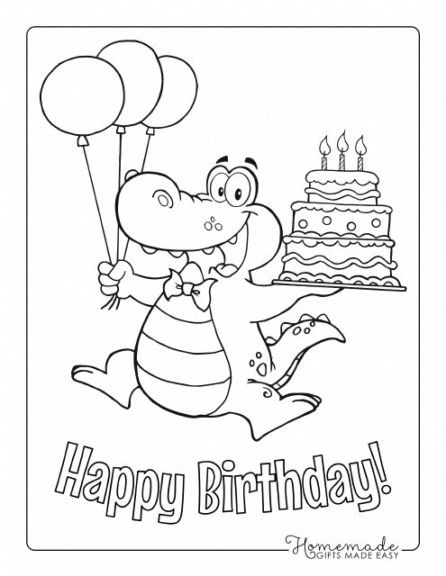 Birthday Coloring Page - Alligator