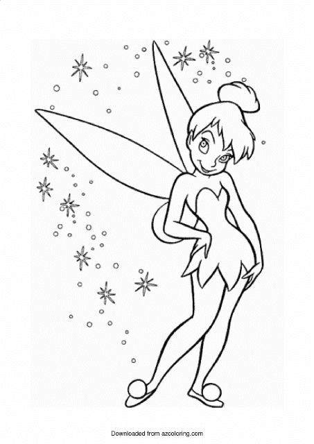 A charming coloring page of Tinkerbell, the beloved Disney fairy from the classic story of Peter Pan. Let the imaginations soar as children can use their creativity to bring this magical character to life with colors.