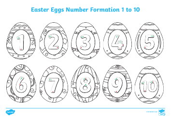 Document preview: Easter Eggs Number Formation Coloring Page