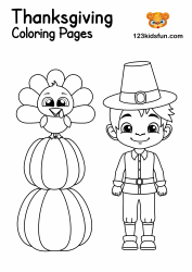 Document preview: Thanksgiving Coloring Page - Boy and Baby Turkey