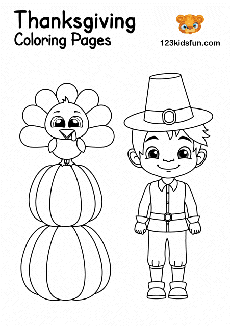 Thanksgiving Coloring Page - Boy and Baby Turkey