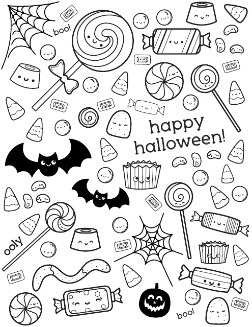 Halloween Sweets Coloring Page - Fun and Spooky Halloween Coloring Activity