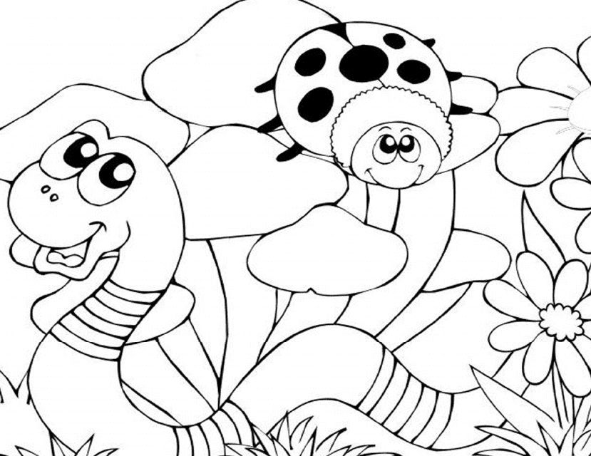 Snake and ladybug coloring page for kids - Printable PDF