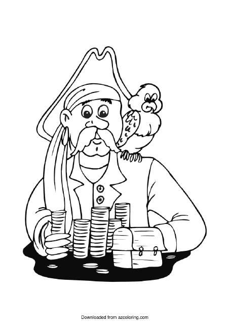 Pirate With a Parrot Coloring Page
