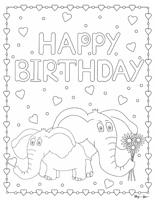 Happy Birthday Coloring Page - Elephants