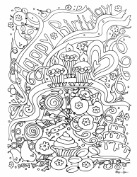 Document preview: Happy Birthday Collage Coloring Page