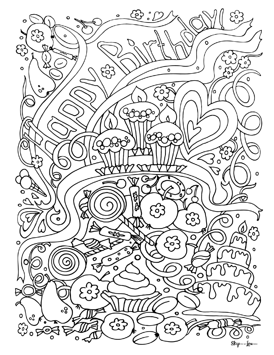 Happy Birthday Collage Coloring Page