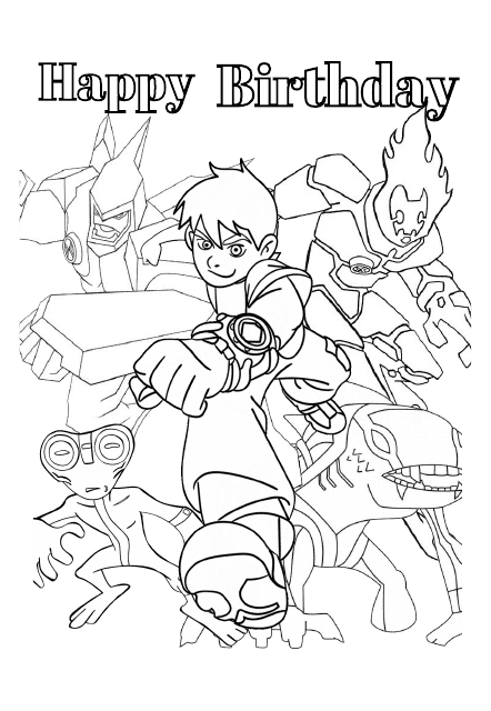 Birthday Coloring Page with Ben 10