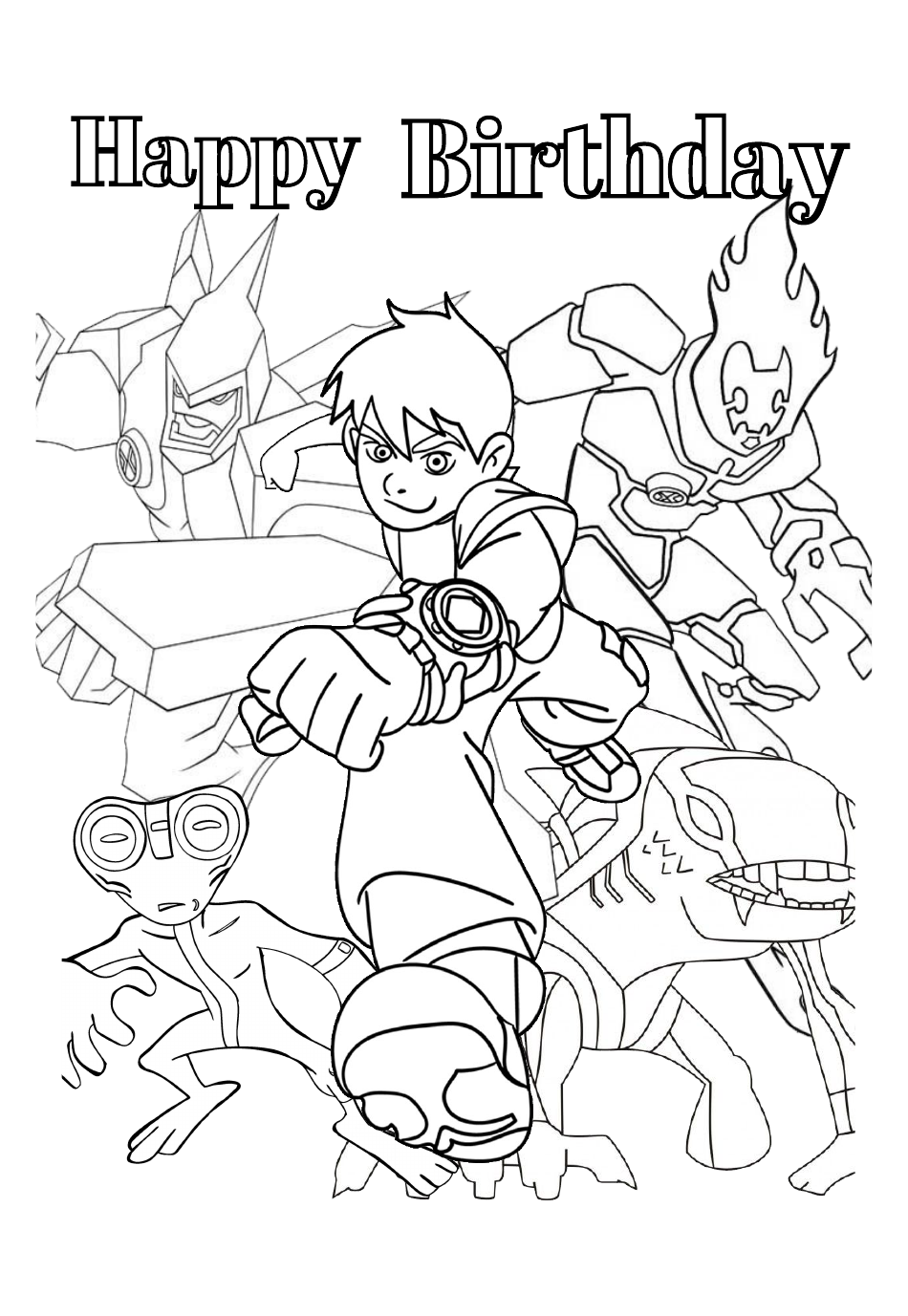 Birthday Coloring Page with Ben 10