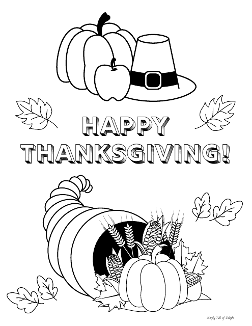 Happy Thanksgiving Coloring Page - Unicorn and Pumpkin