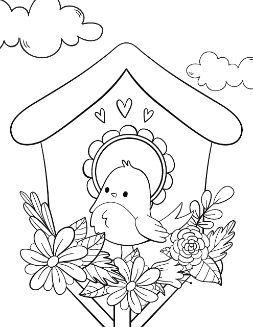 Bird With a Birdhouse Coloring Page