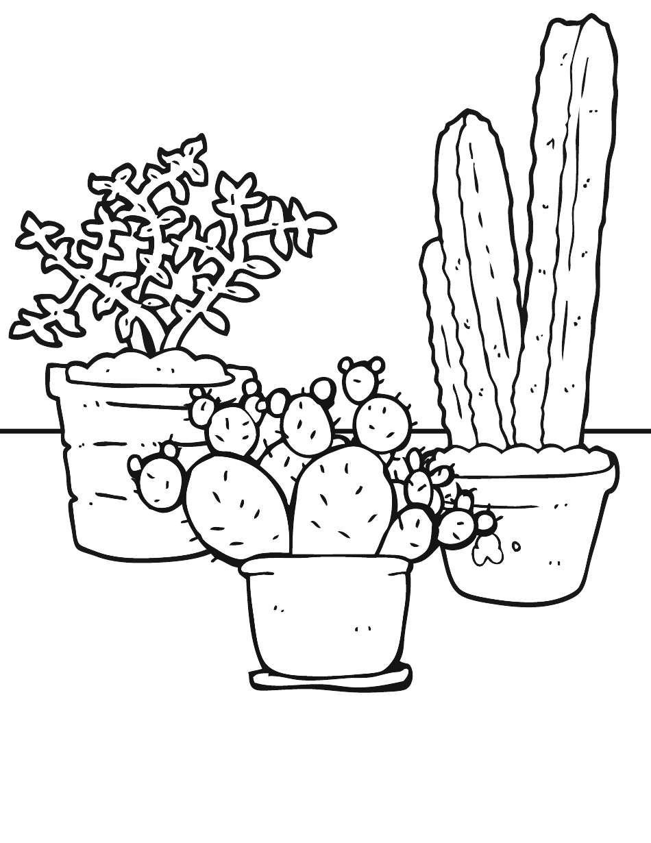 Three Cacti Coloring Page