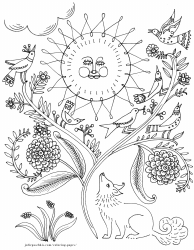 Document preview: A Fox and the Sun Coloring Page