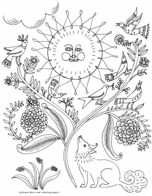 A Fox and the Sun Coloring Page, Children's Coloring Activity
