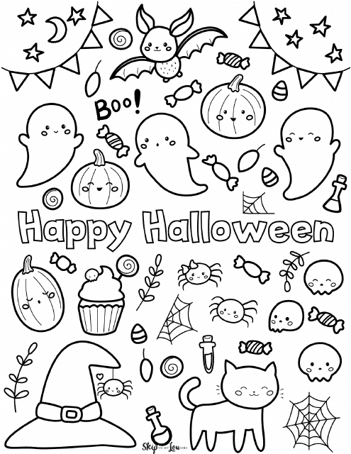 Cute Halloween Coloring Page Preview - TemplateRoller