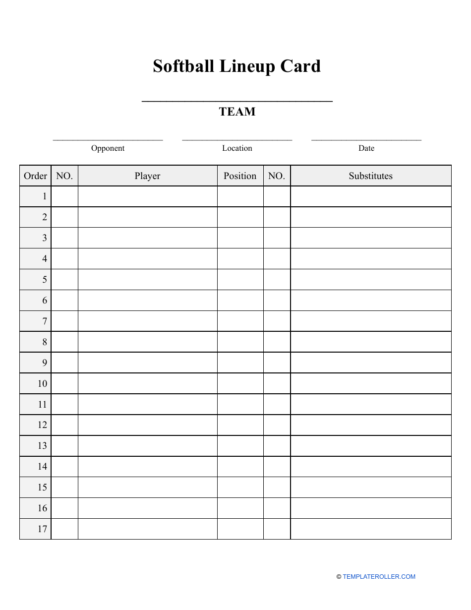 Softball Lineup Template Download Printable PDF Templateroller