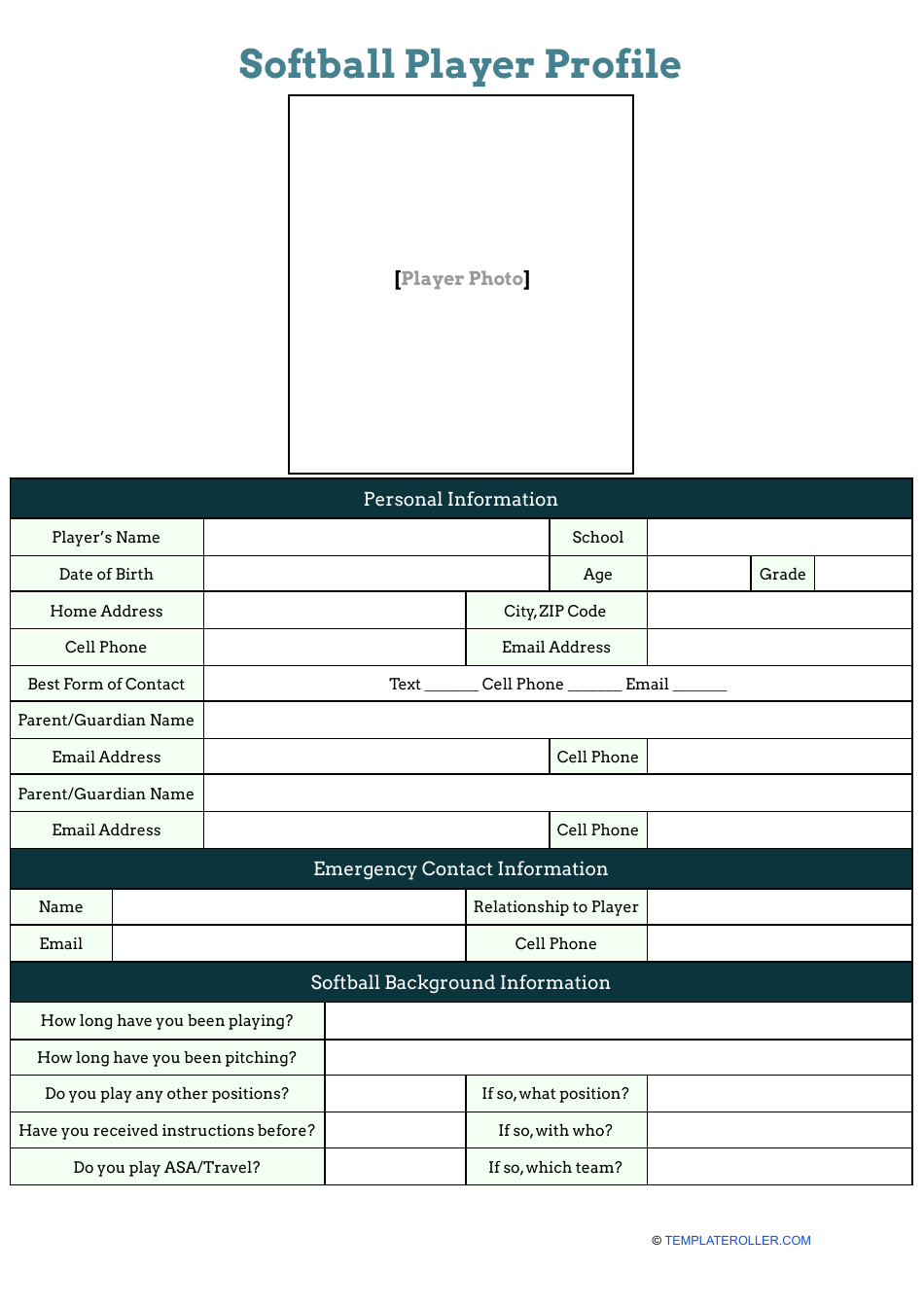 Softball Player Profile Template Download Printable PDF Templateroller
