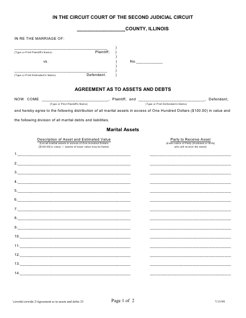 Agreement as to Assets and Debts - Illinois