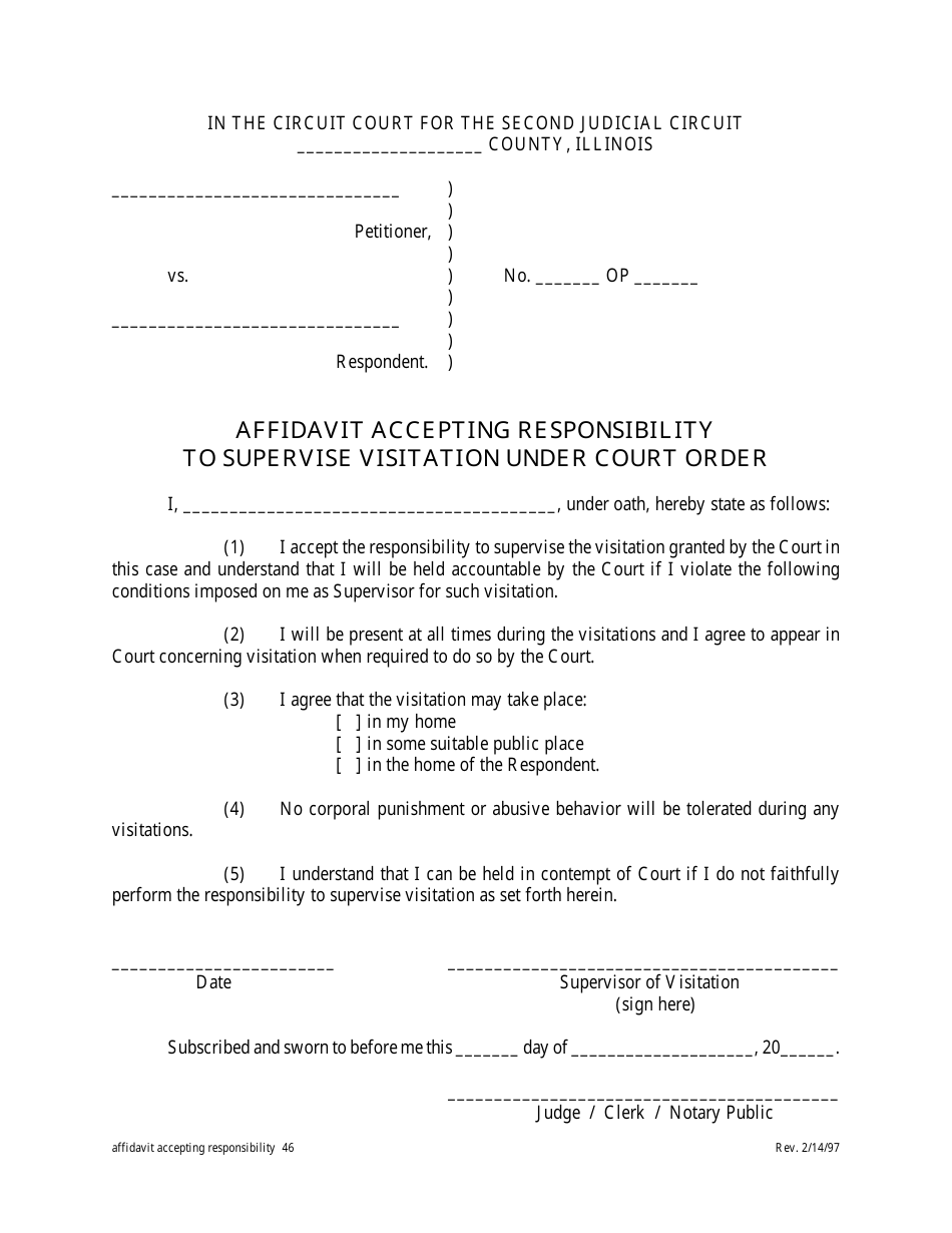 Illinois Affidavit Accepting Responsibility to Supervise Visitation Illinois Affidavit Accepting Responsibility to Supervise Visitation