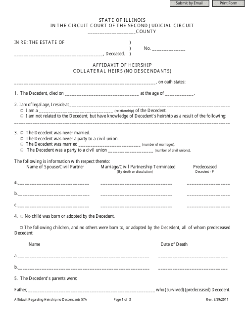 Affidavit of Heirship Collateral Heirs (No Descendants) - Illinois Download Pdf