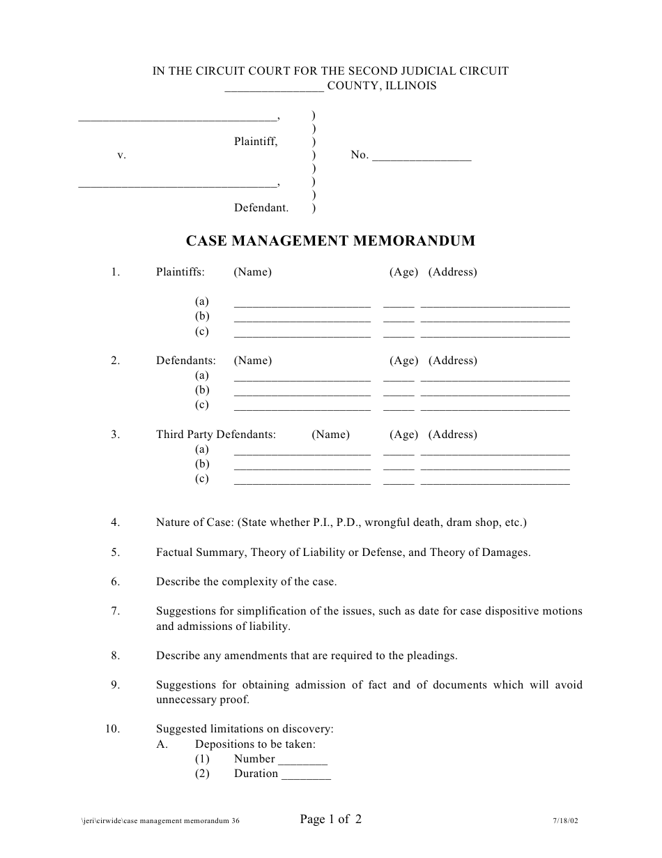 Illinois Case Management Memorandum Fill Out, Sign Online and
