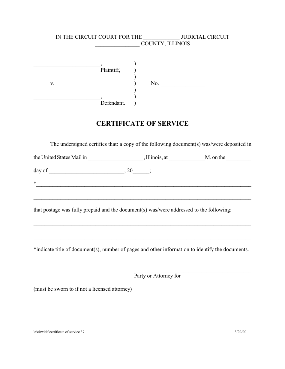 Illinois Certificate of Service Fill Out Sign Online and Download