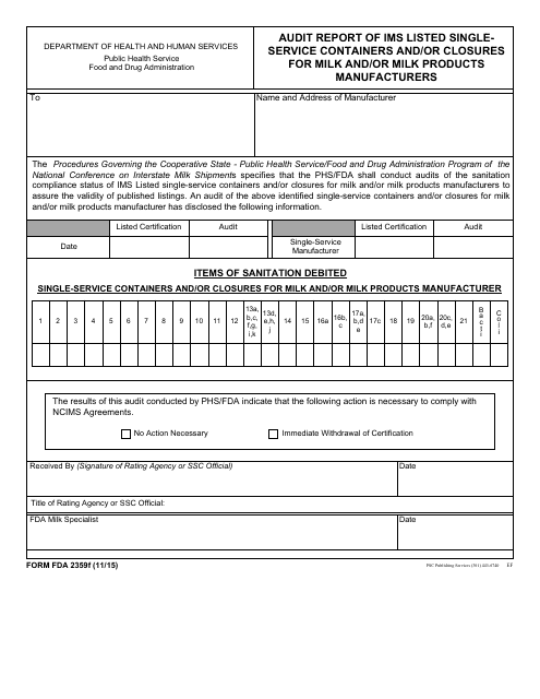 Form FDA2359F  Printable Pdf