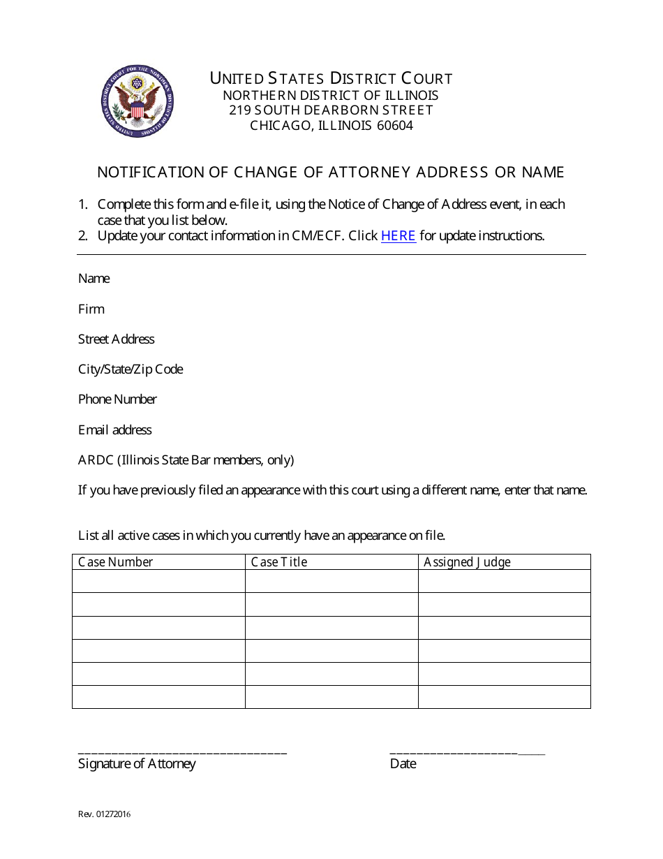 Notification of Change of Attorney Address or Name - Illinois, Page 1