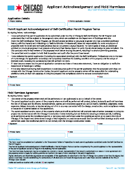 Document preview: Form 411 Applicant Acknolwedgement and Hold Harmless - Self-certification Permit Program - City of Chicago, Illinois