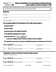 Document preview: Form TAL-818A-E Notice of Termination of a Lease Because of Spousal Violence, Sexual Violence or Violence Towards a Child - Quebec, Canada