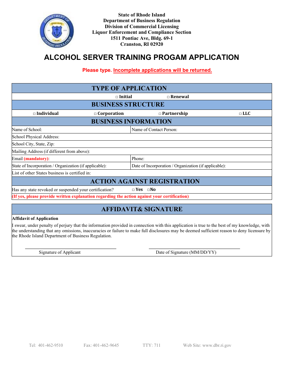 Alcohol Server Training Progam Application - Rhode Island, Page 2