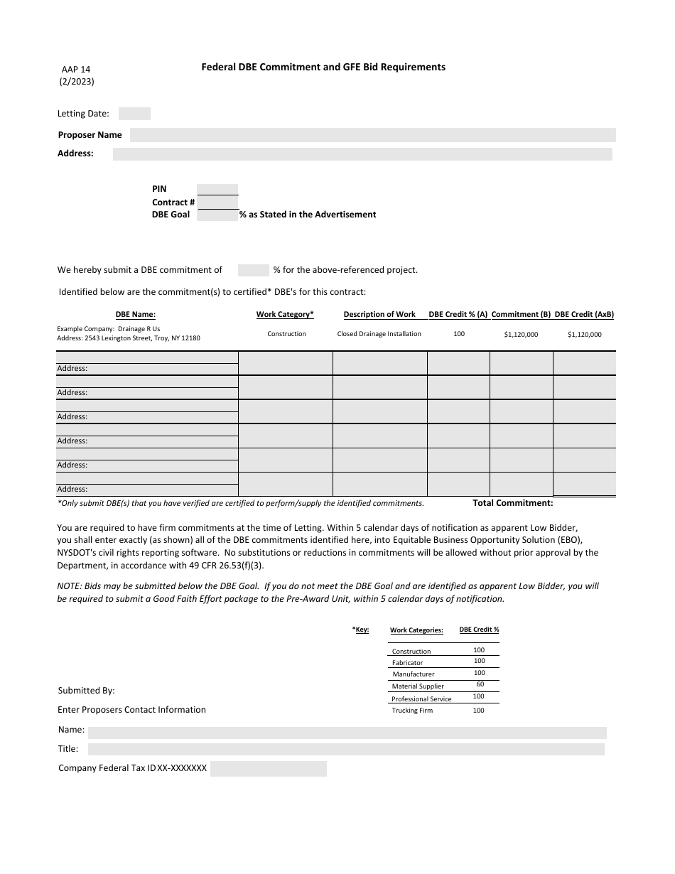 Form AAP14 Download Fillable PDF or Fill Online Federal Dbe Commitment ...