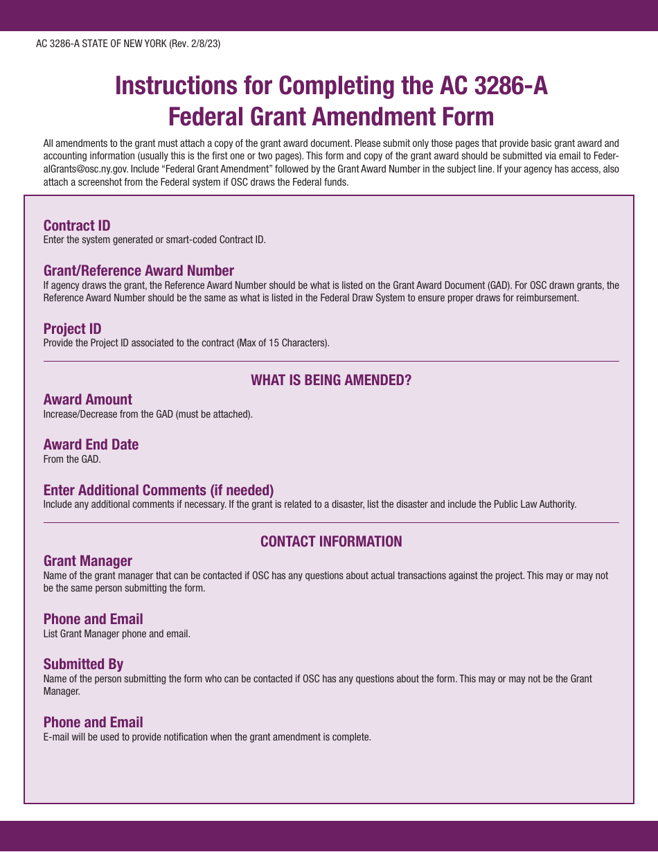Form AC3286-A Federal Grant Amendment Information for Sfs - New York, Page 2