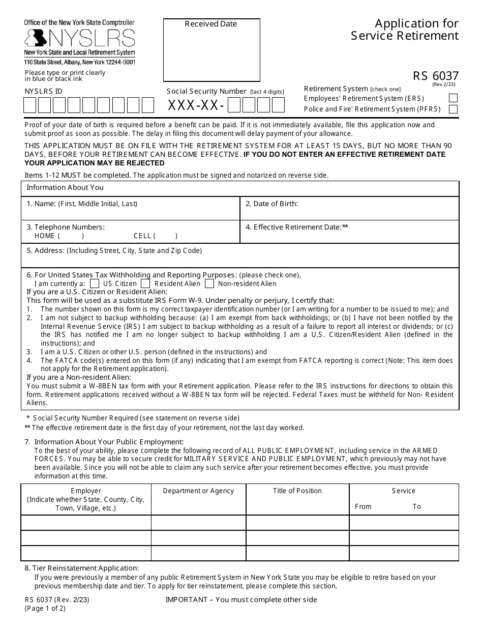 Form RS6037 Download Fillable PDF Or Fill Online Application For ...