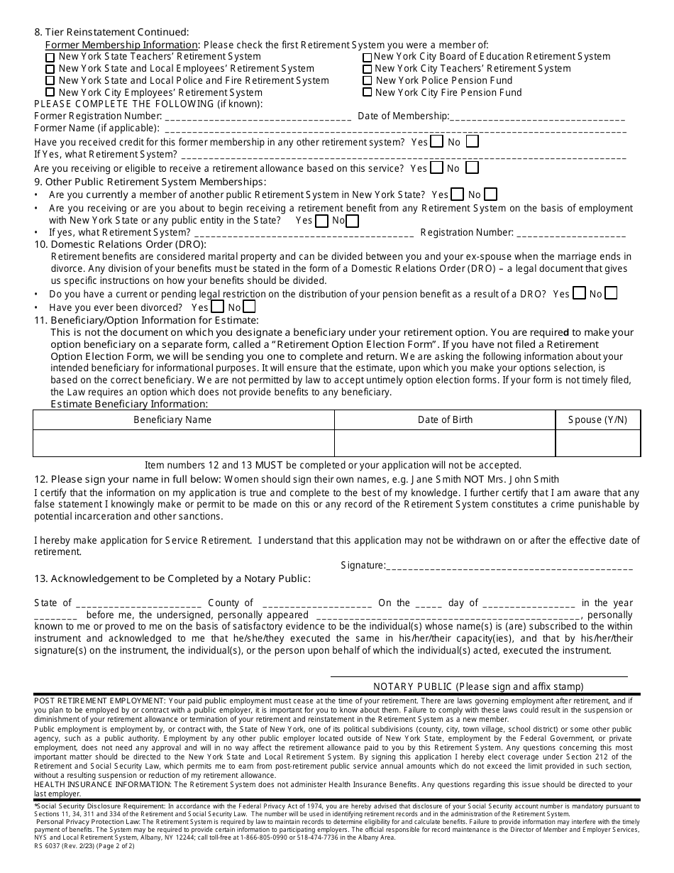 Form RS6037 Download Fillable PDF or Fill Online Application for ...