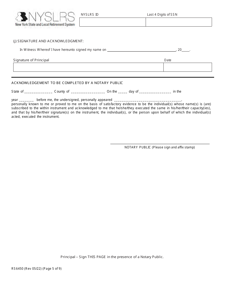 Form RS6450 New York Public Employee Retirement System Special Durable Power of Attorney - New York, Page 5