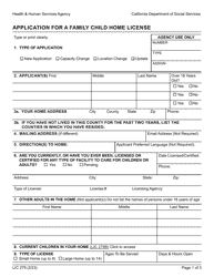 Document preview: Form LIC279 Application for a Family Child Home License - California