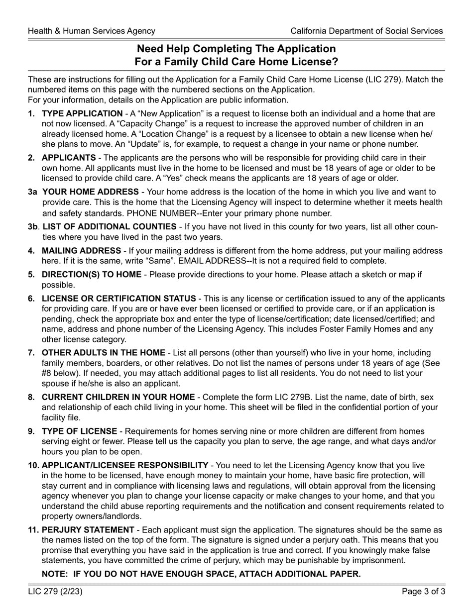 Form LIC279 Application for a Family Child Home License - California, Page 3