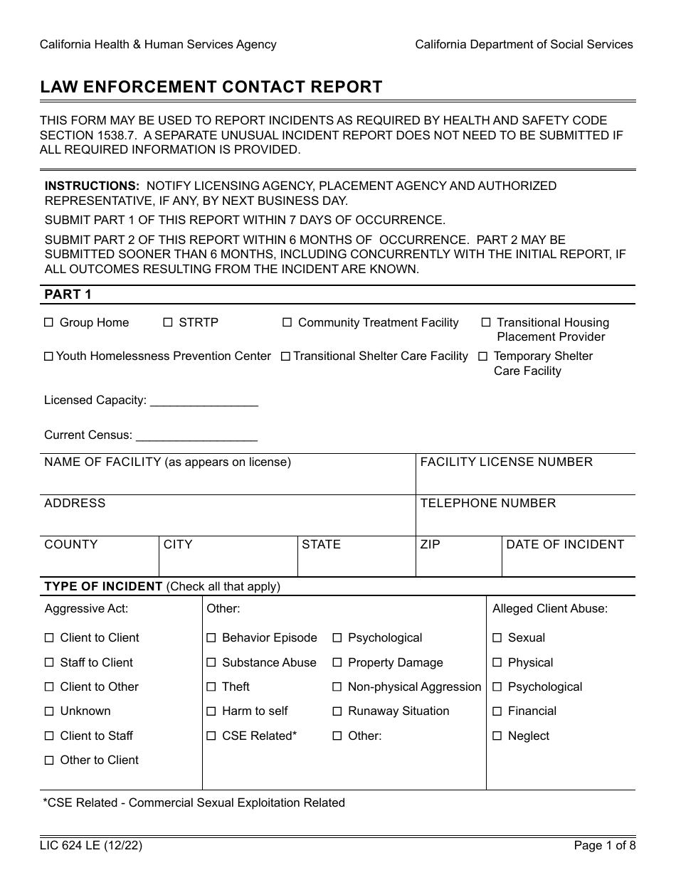 Form LIC624 LE Download Fillable PDF or Fill Online Law Enforcement