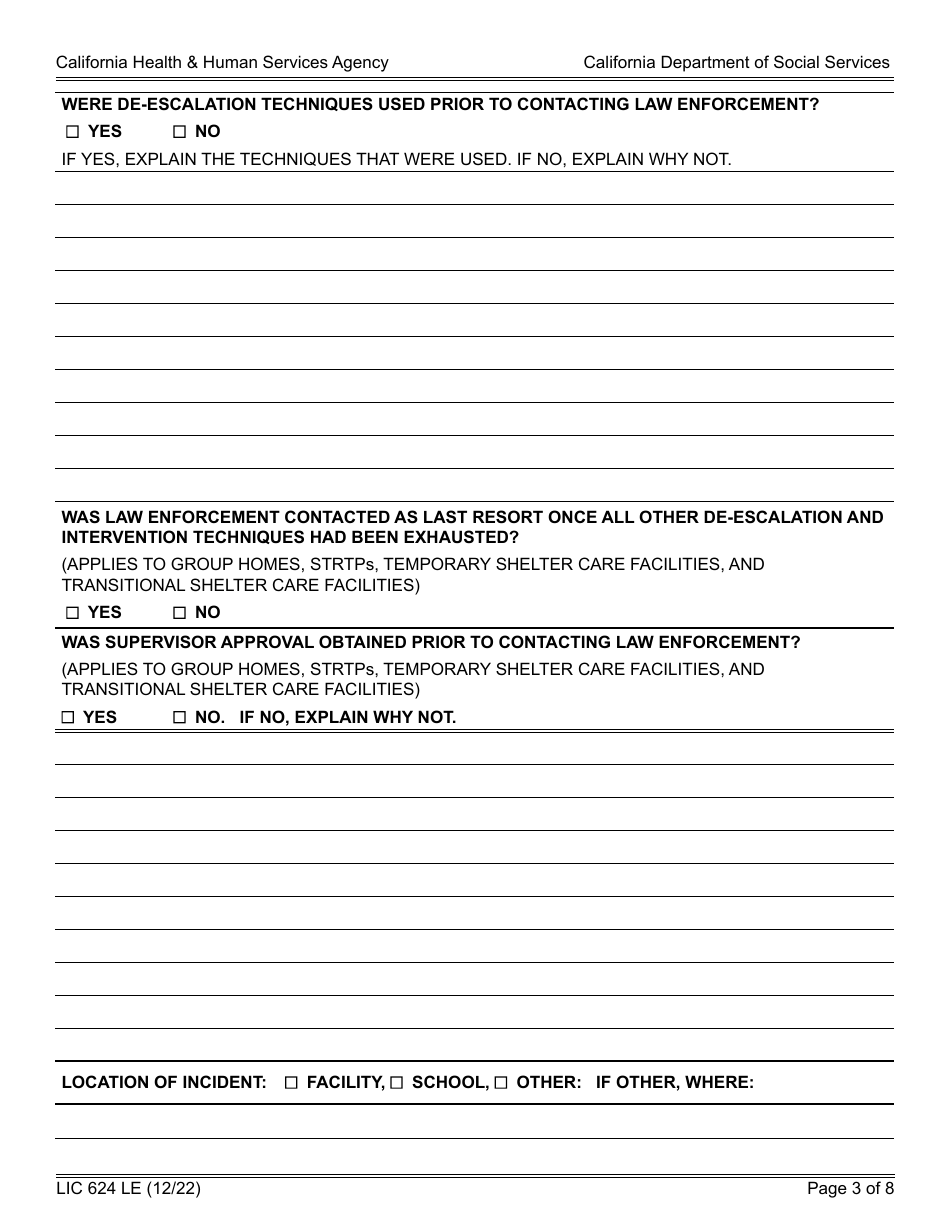 Form LIC624 LE Law Enforcement Contact Report - California, Page 3
